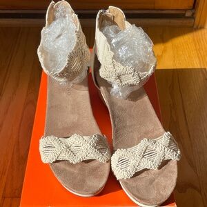 Lucky Brand Beige Macramé Ankle-Wrap Sandals
